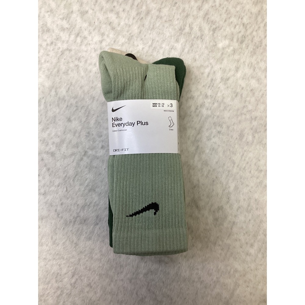 Nike Everyday Plus Cushioned Crew Socks 3 Pair Pack Green Cream SX6888-994 Large